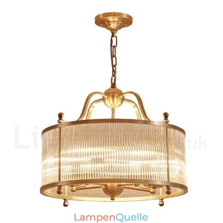 5-flammige Retro-Pendelleuchte aus rustikalem Messing mit Glasschirm 5-flammige Retro-Pendelleuchte aus rustikalem Messing mit Glasschirm