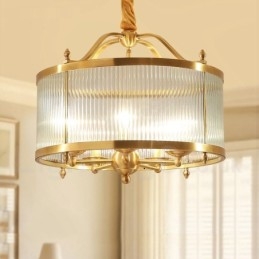 5-flammige Retro-Pendelleuchte aus rustikalem Messing mit Glasschirm