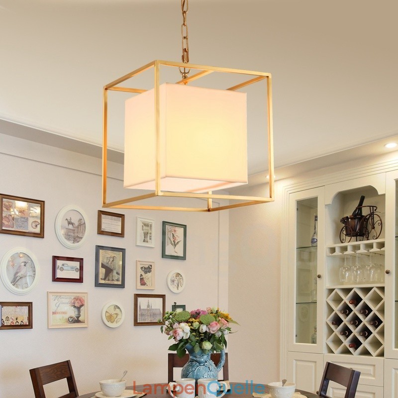 1 Licht Retro Rustikal Luxus Messing Pendelleuchte Kronleuchter mit Stoffschirm