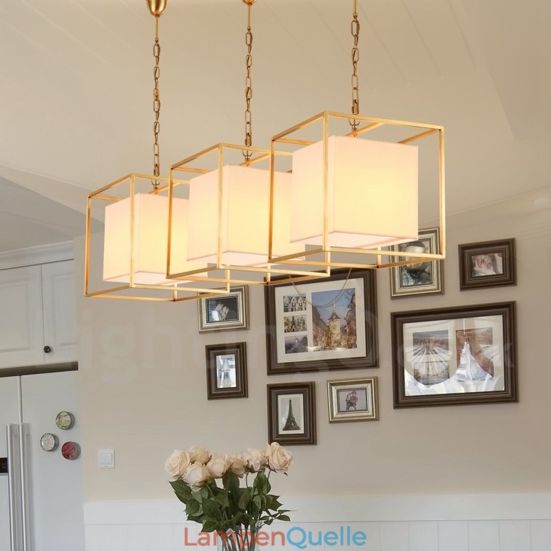 1 Licht Retro Rustikal Luxus Messing Pendelleuchte Kronleuchter mit Stoffschirm