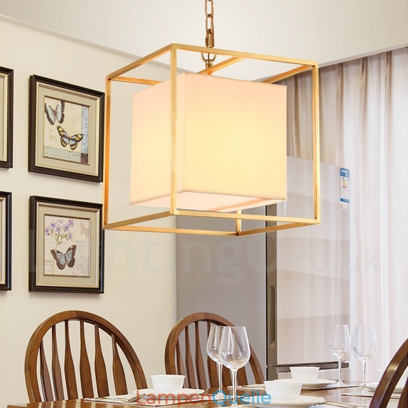 1 Licht Retro Rustikal Luxus Messing Pendelleuchte Kronleuchter mit Stoffschirm