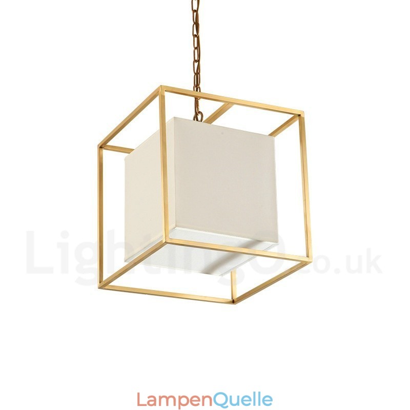 1 Licht Retro Rustikal Luxus Messing Pendelleuchte Kronleuchter mit Stoffschirm