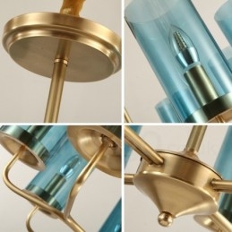 16-flammige Retro-Pendelleuchte aus rustikalem Messing mit Glasschirm