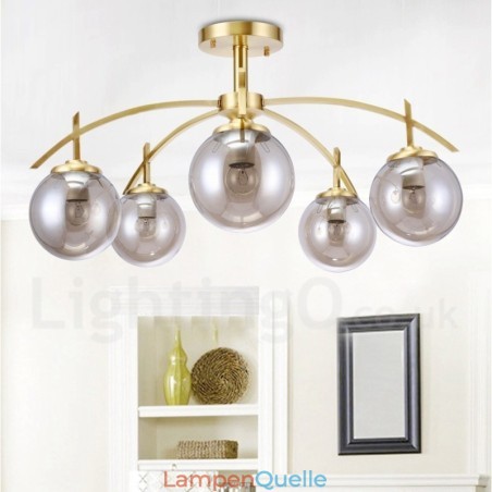 8-flammige Retro-Pendelleuchte aus rustikalem Messing mit Glasschirm 8-flammige Retro-Pendelleuchte aus rustikalem Messing mit Glasschirm