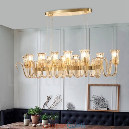 12-flammiger Retro-Pendelleuchter aus rustikaler Luxus-Aluminiumlegierung mit Glasschirm 12-flammiger Retro-Pendelleuchter aus rustikaler Luxus-Aluminiumlegierung mit Glasschirm