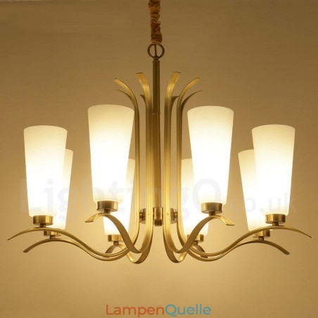 8-flammige Retro-Pendelleuchte aus rustikalem Messing mit Glasschirm 8-flammige Retro-Pendelleuchte aus rustikalem Messing mit Glasschirm