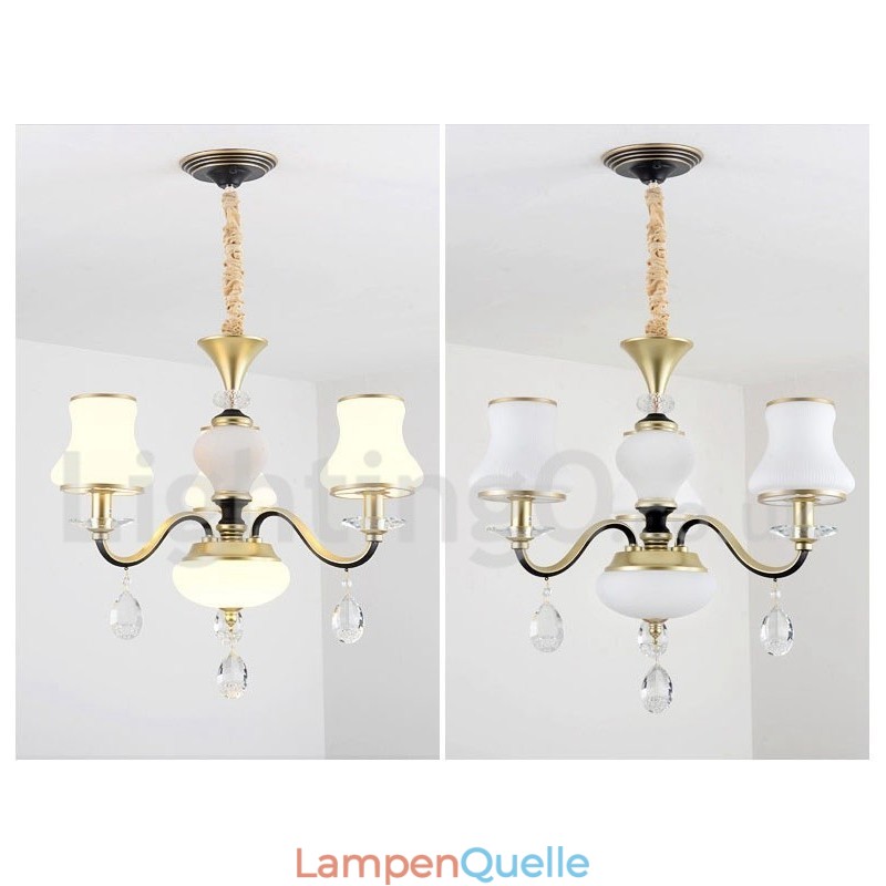 3-flammige Retro-Pendelleuchte im rustikalen Stil mit Kristallglasschirm