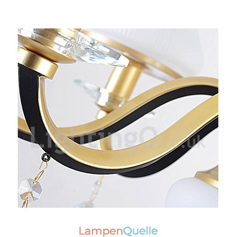 6-flammige Retro-Pendelleuchte aus Kristallglas mit rustikalem Luxus-Kronleuchter und Glasschirm