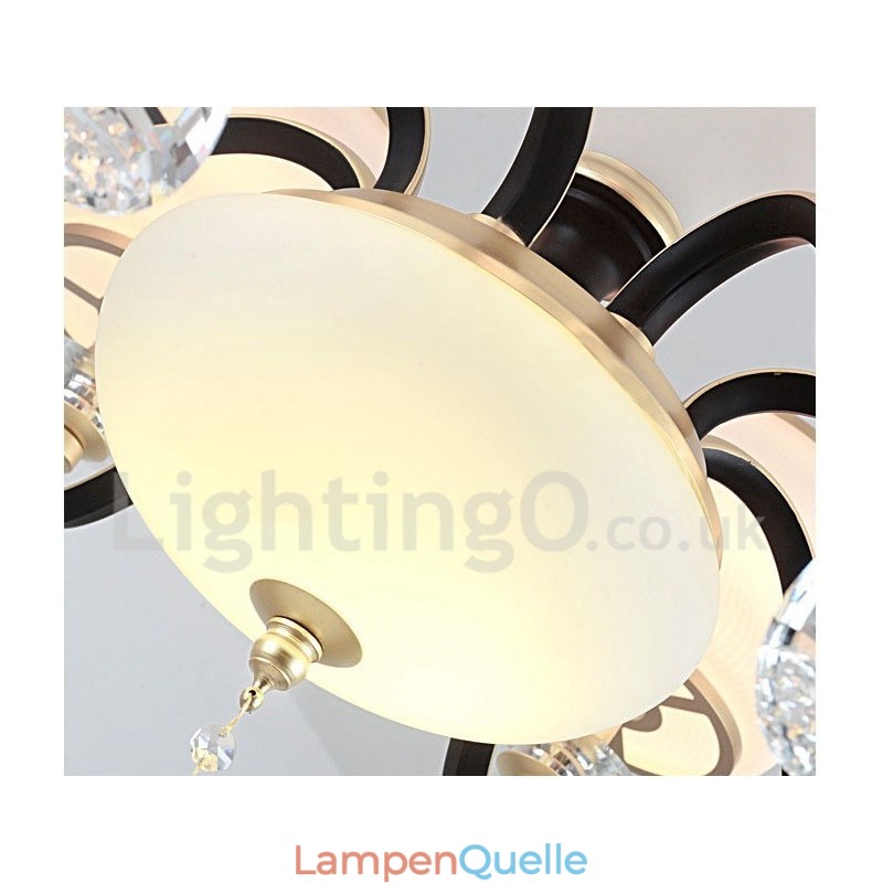 6-flammige Retro-Pendelleuchte aus Kristallglas mit rustikalem Luxus-Kronleuchter und Glasschirm