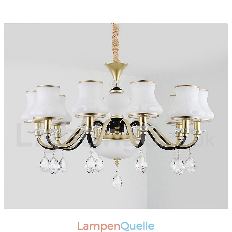 Retro Rustikaler Luxus Kristall Pendelleuchte Kronleuchter mit Glasschirm