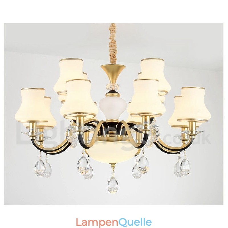 12-flammige Retro-Pendelleuchte aus Kristall mit rustikalem Luxus-Glasschirm