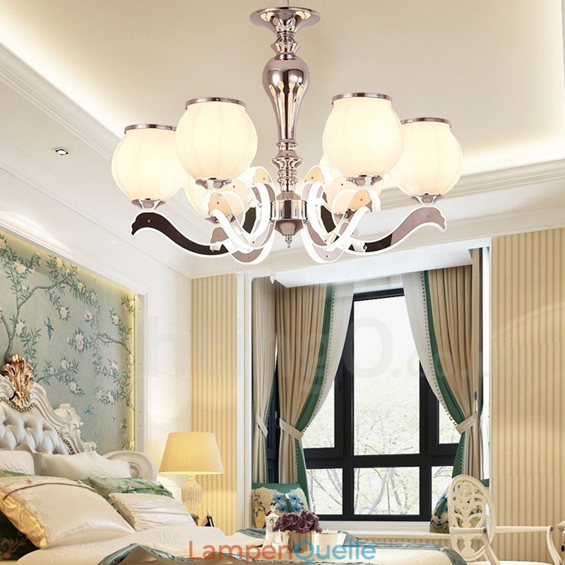 6-flammige, moderne, luxuriöse Pendelleuchte mit Glasschirm