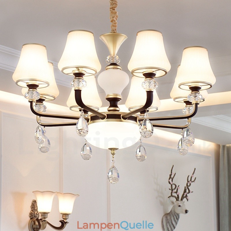 Moderne zeitgenössische Retro Luxus Kristall Pendelleuchte Kronleuchter mit Glasschirm