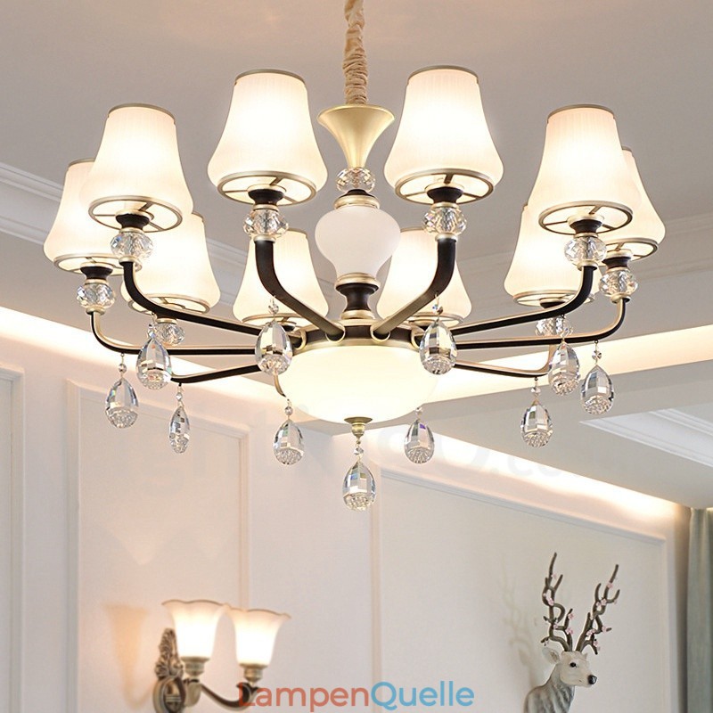Moderne zeitgenössische Retro Luxus Kristall Pendelleuchte Kronleuchter mit Glasschirm