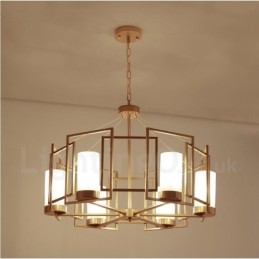 Moderne zeitgenössische 6-flammige Pendelleuchte aus Messing mit Glasschirm