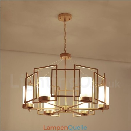 Moderne zeitgenössische 6-flammige Pendelleuchte aus Messing mit Glasschirm Moderne zeitgenössische 6-flammige Pendelleuchte aus Messing mit Glasschirm