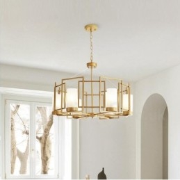 Moderne zeitgenössische 6-flammige Pendelleuchte aus Messing mit Glasschirm