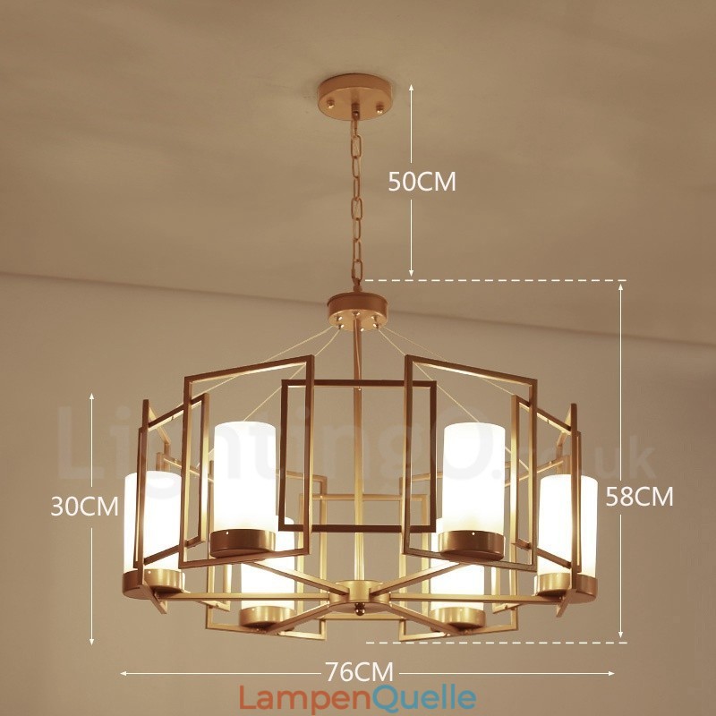 Moderne zeitgenössische 6-flammige Pendelleuchte aus Messing mit Glasschirm