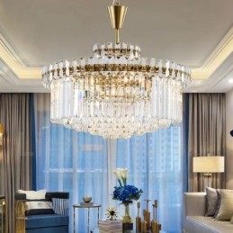 Moderne zeitgenössische 9-flammige Pendelleuchte aus Stahl mit Kristallschirm