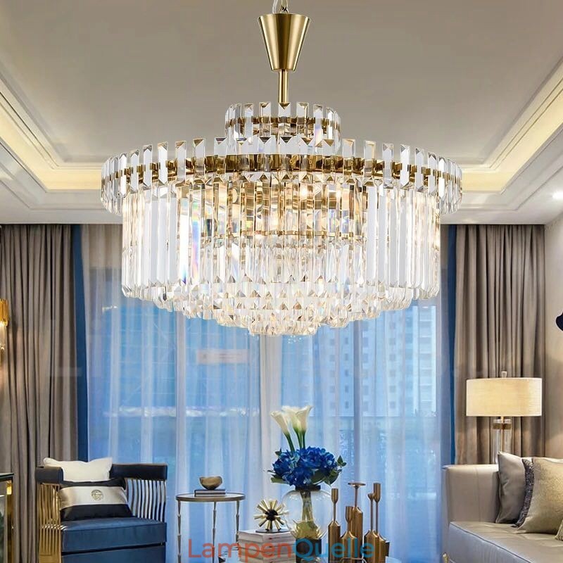 Moderne zeitgenössische 9-flammige Pendelleuchte aus Stahl mit Kristallschirm