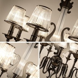 Moderner zeitgenössischer Kronleuchter aus Stahl mit 8 Lichtern und Acrylschirm