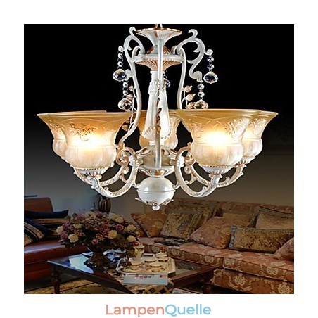 Weiß Kronleuchter Fünf Lichter Muster Glas Schatten Hand Vergoldet Europäischen Retro Weiß Kronleuchter Fünf Lichter Muster Glas Schatten Hand Vergoldet Europäischen Retro