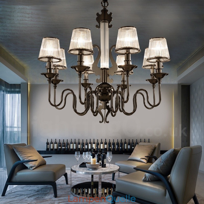 Moderner zeitgenössischer Kronleuchter aus Stahl mit 8 Lichtern und Acrylschirm