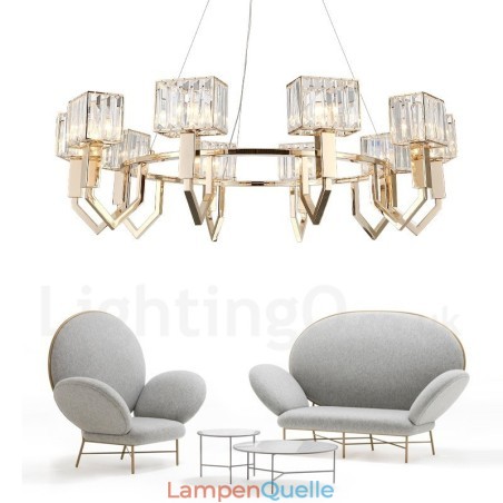 Moderne zeitgenössische 10-flammige Pendelleuchte aus Stahl mit Kristallschirm Moderne zeitgenössische 10-flammige Pendelleuchte aus Stahl mit Kristallschirm