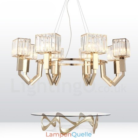 Moderne zeitgenössische 8-flammige Pendelleuchte aus Stahl mit Kristallschirm Moderne zeitgenössische 8-flammige Pendelleuchte aus Stahl mit Kristallschirm