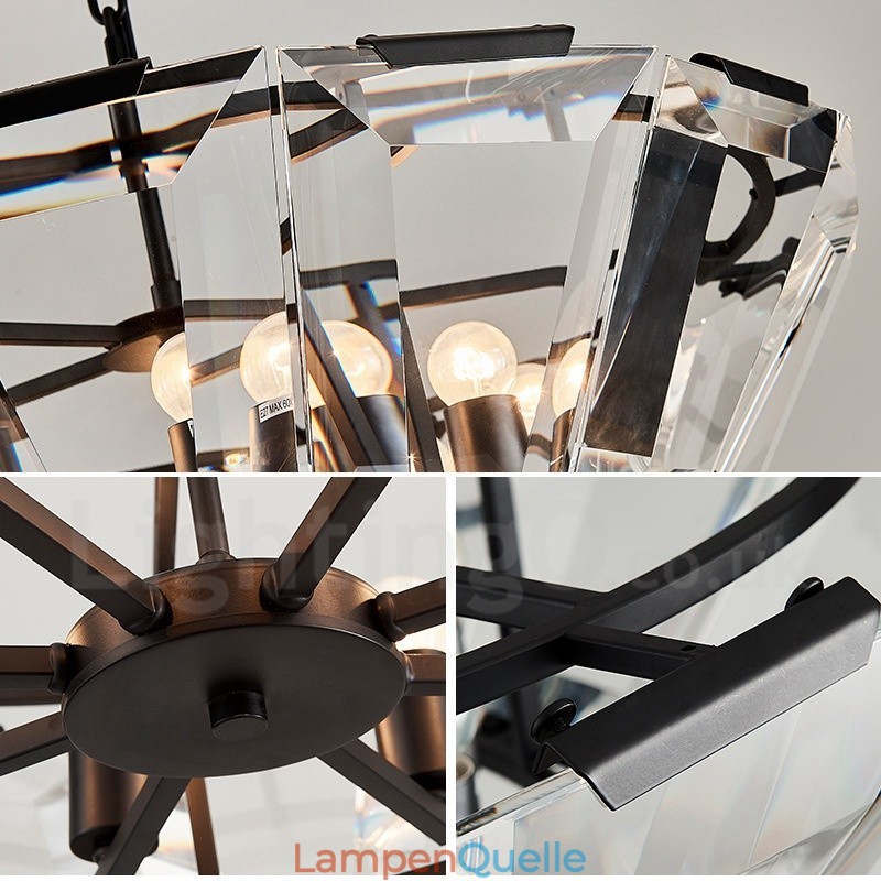 Moderne zeitgenössische 8-flammige Pendelleuchte aus Stahl mit Kristallglas-Schirm