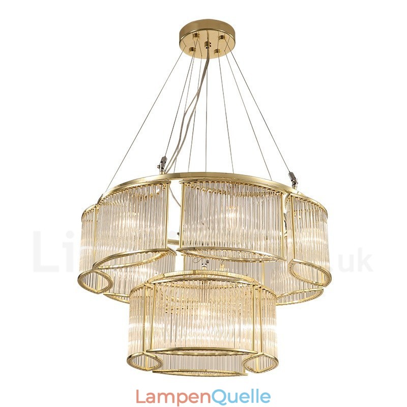 Moderne zeitgenössische 11-flammige Pendelleuchte aus Stahl mit Kristallglasschirm