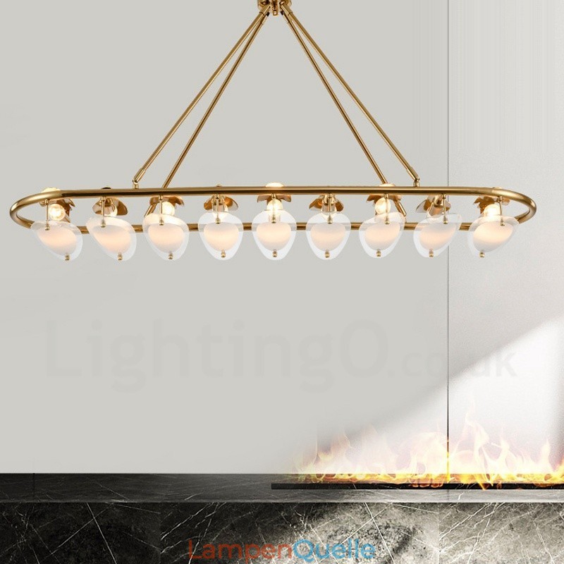 Moderne zeitgenössische 9-flammige Pendelleuchte aus Messing mit Glasschirm