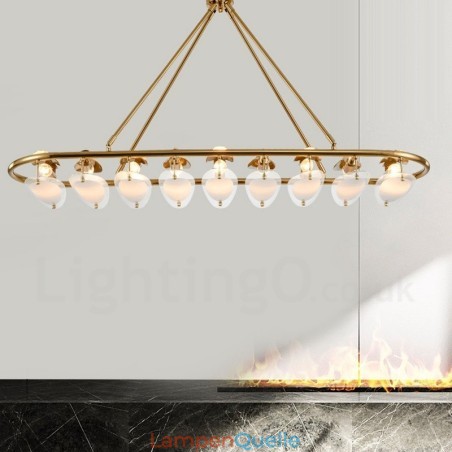 Moderne zeitgenössische 9-flammige Pendelleuchte aus Messing mit Glasschirm Moderne zeitgenössische 9-flammige Pendelleuchte aus Messing mit Glasschirm
