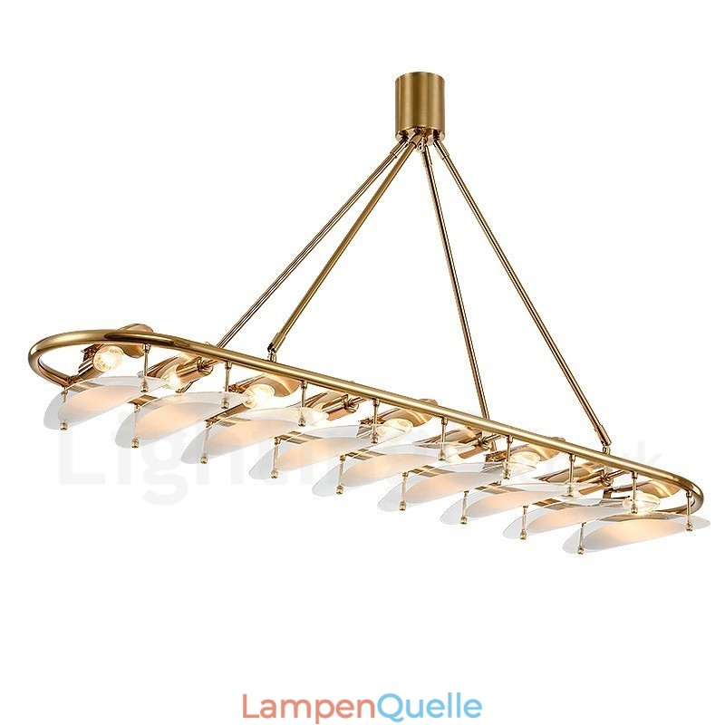 Moderne zeitgenössische 9-flammige Pendelleuchte aus Messing mit Glasschirm