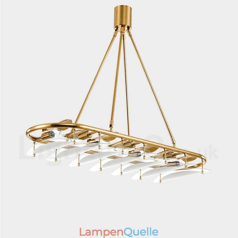 Moderne zeitgenössische 9-flammige Pendelleuchte aus Messing mit Glasschirm