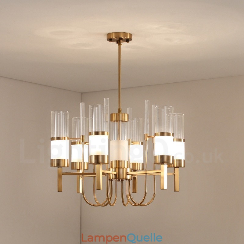 Rustic Lodge Moderner zeitgenössischer Kronleuchter aus Stahl mit 6 Lichtern und Glasschirm