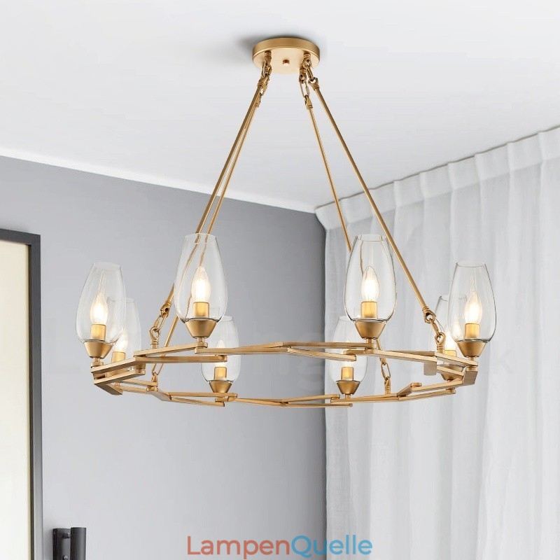 Moderne zeitgenössische 8-flammige Pendelleuchte aus Stahl mit Glasschirm