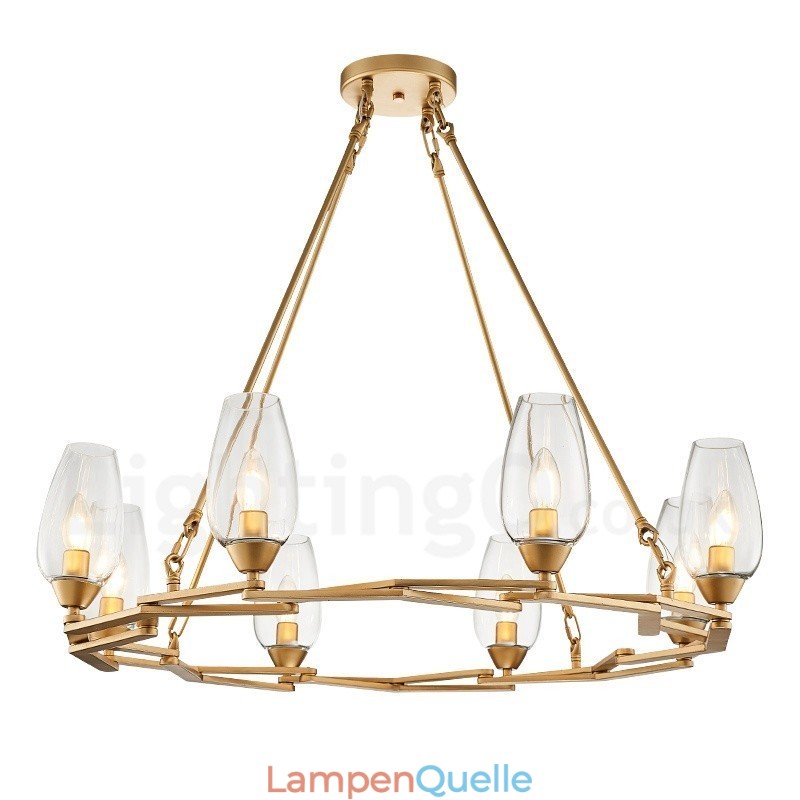 Moderne zeitgenössische 8-flammige Pendelleuchte aus Stahl mit Glasschirm
