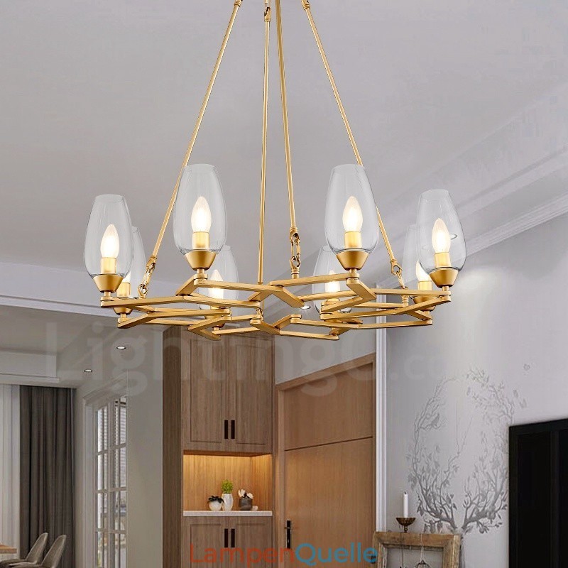 Moderne zeitgenössische 8-flammige Pendelleuchte aus Stahl mit Glasschirm