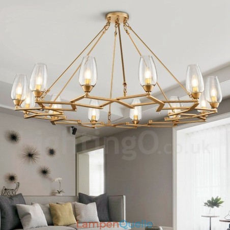 Moderne zeitgenössische 12-flammige Pendelleuchte aus Stahl mit Glasschirm Moderne zeitgenössische 12-flammige Pendelleuchte aus Stahl mit Glasschirm