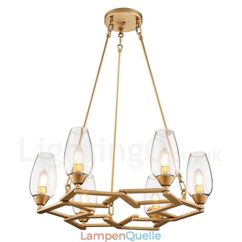 Moderne zeitgenössische 6-flammige Pendelleuchte aus Stahl mit Glasschirm