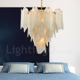 Moderne zeitgenössische 6-flammige Pendelleuchte aus Stahl mit Glasschirm