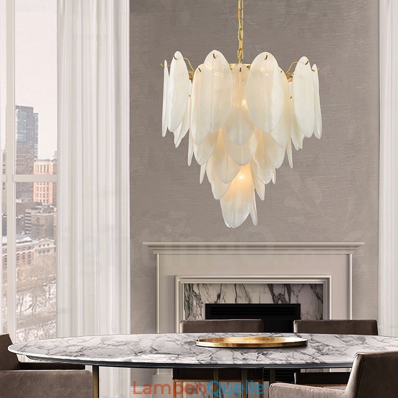 Moderne zeitgenössische 6-flammige Pendelleuchte aus Stahl mit Glasschirm