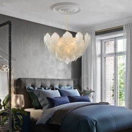 Moderne zeitgenössische 4-flammige Pendelleuchte aus Stahl mit Glasschirm