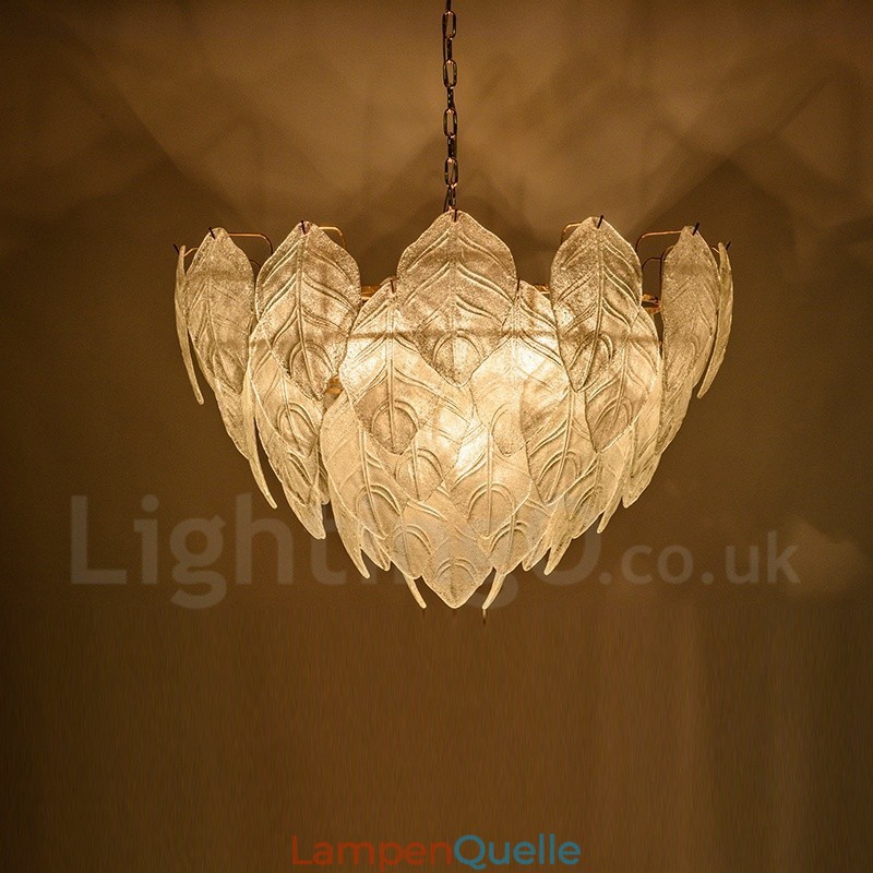 Moderne zeitgenössische 4-flammige Pendelleuchte aus Stahl mit Glasschirm