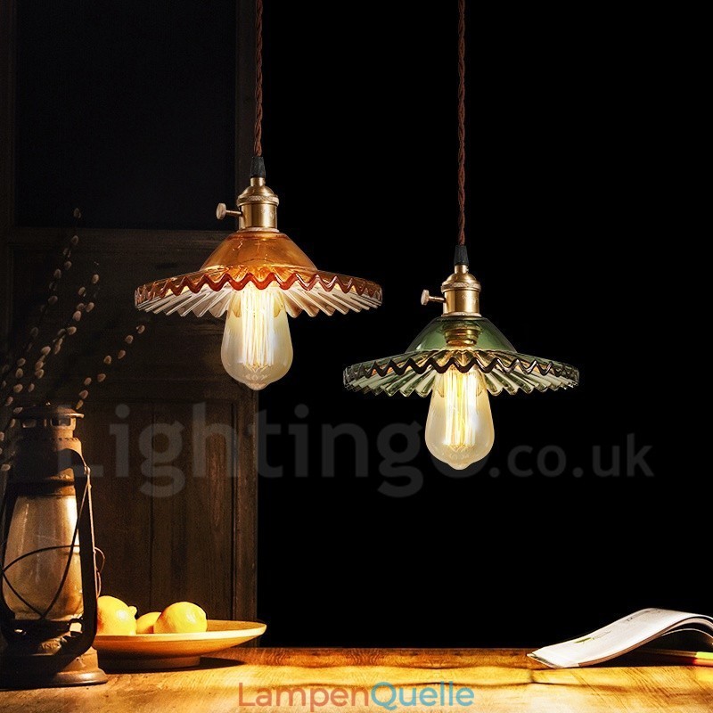 Rustikale Lodge Retro-Pendelleuchte aus Stahl mit 1 Licht und Glasschirm