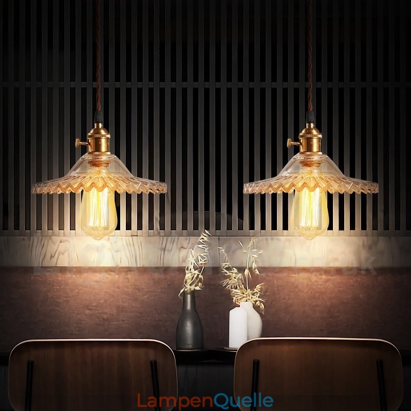 Rustikale Lodge Retro-Pendelleuchte aus Stahl mit 1 Licht und Glasschirm