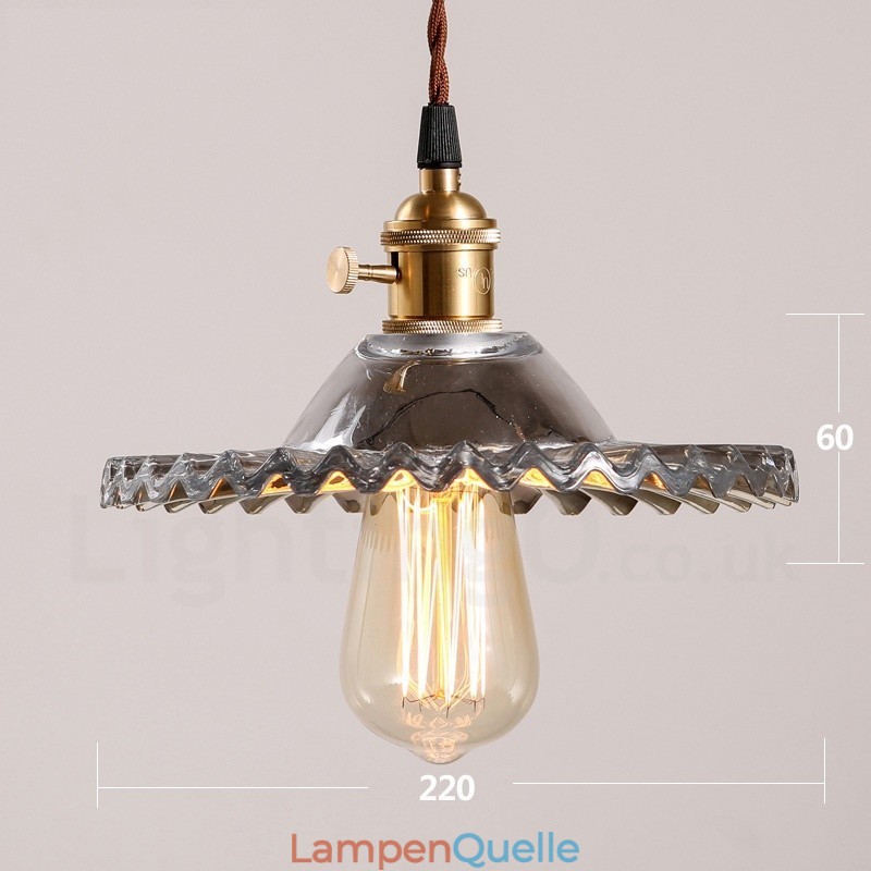 Rustikale Lodge Retro-Pendelleuchte aus Stahl mit 1 Licht und Glasschirm