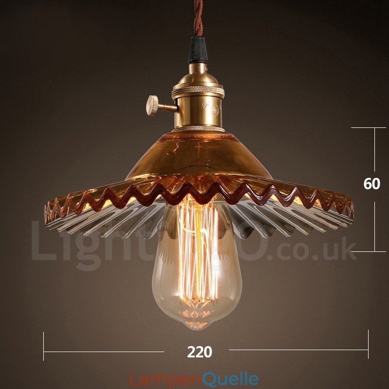 Rustikale Lodge Retro-Pendelleuchte aus Stahl mit 1 Licht und Glasschirm