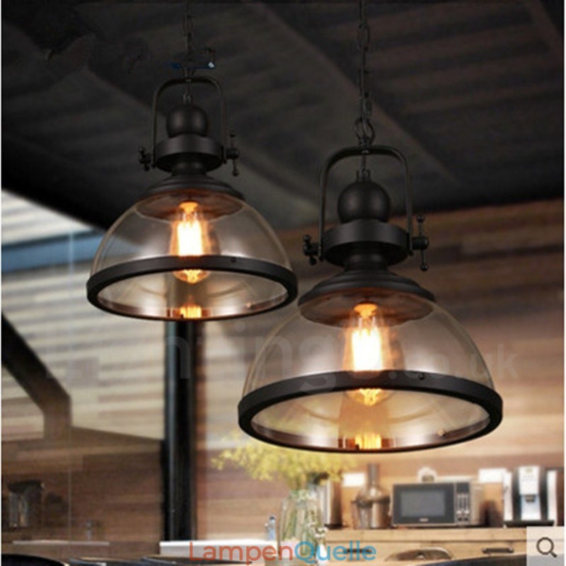 Retro-Pendelleuchte aus Stahl mit 1 Licht und Glasschirm